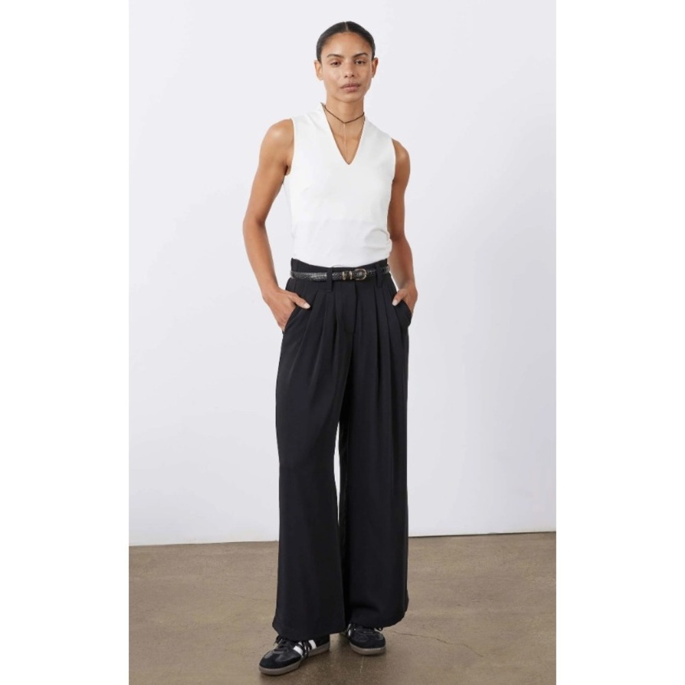 Ruti The Petite Wide Leg Trousers Black Pleated High Waist Lagenlook NWT Sz 12P
